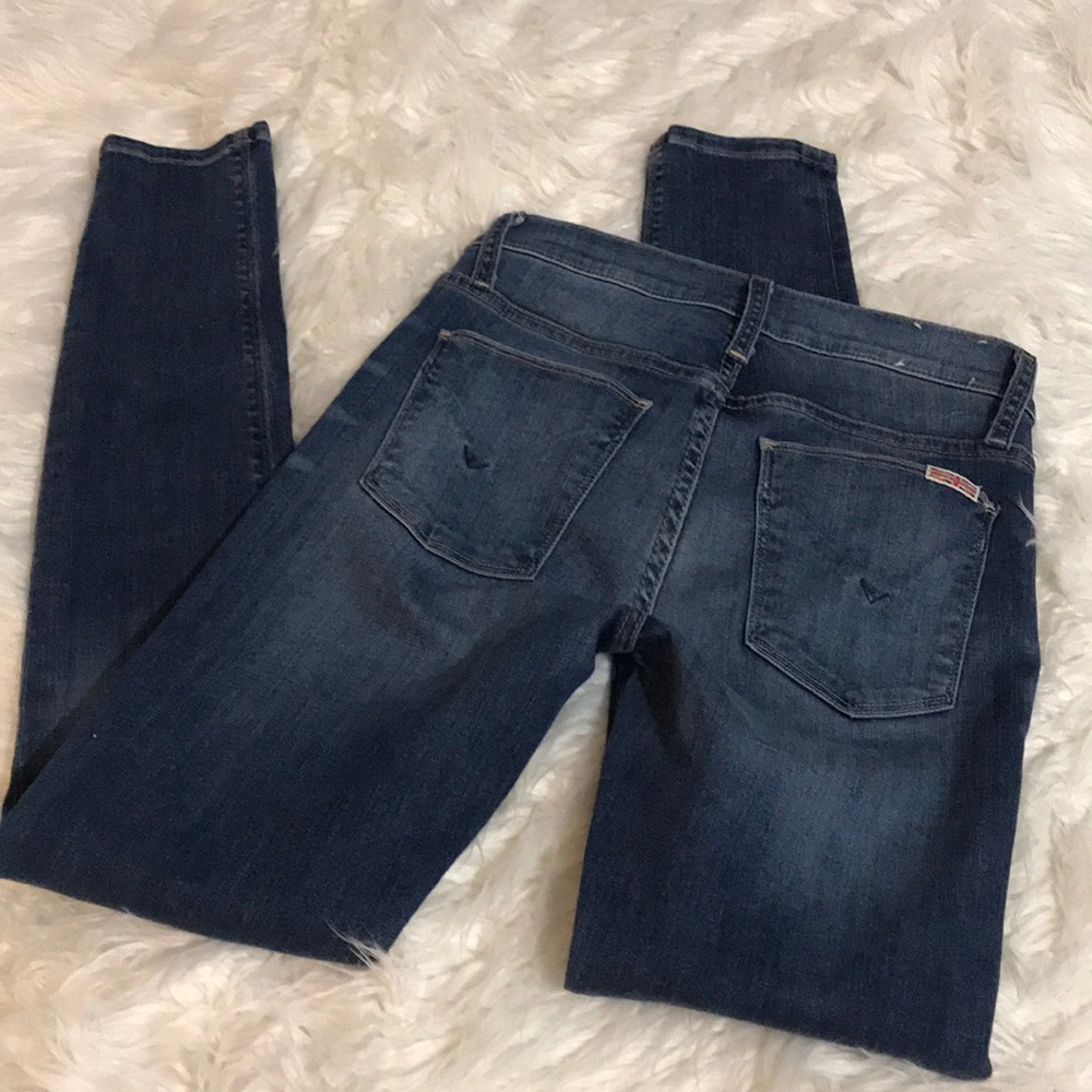 Hudson Distressed Patch Skinny Jeans - Picture 8 of 10